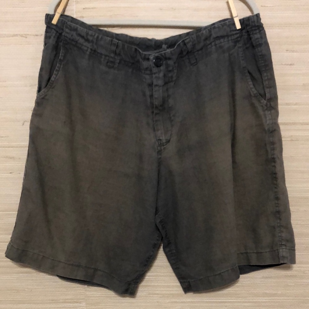 Island Importer Men’s Dark Forest Green 100% Linen Distressed Shorts size 40